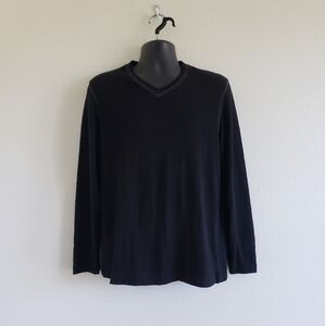 ROBERT BARAKETT Montreal Black V-Neck Long-Sleeve Men's Cotton Shirt Size Small